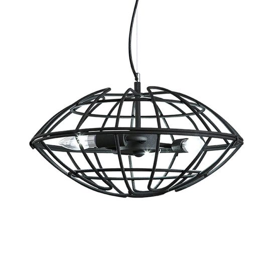 Metal Black Chandelier Light With Ufo Wire Cage - 3 Bulbs Restaurant Suspension Lighting