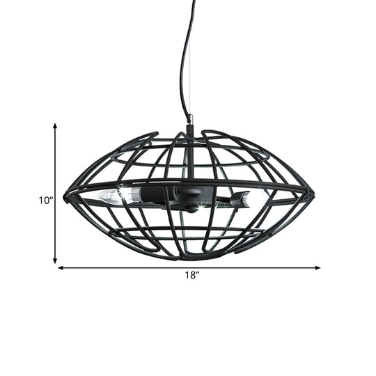 Metal Black Chandelier Light With Ufo Wire Cage - 3 Bulbs Restaurant Suspension Lighting