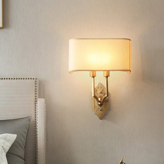 Gold Colonial Wall Sconce With 2 Fabric Heads For Bedroom Lighting