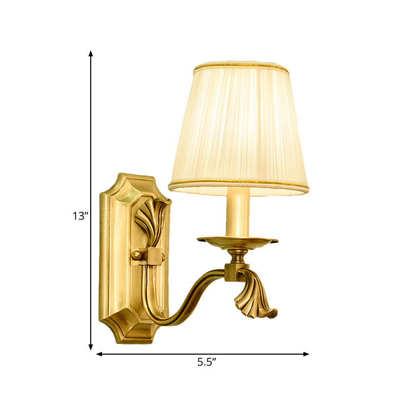 Gold Tapered Fabric Wall Sconce Lamp - Colonial Style Bedroom Light Fixture