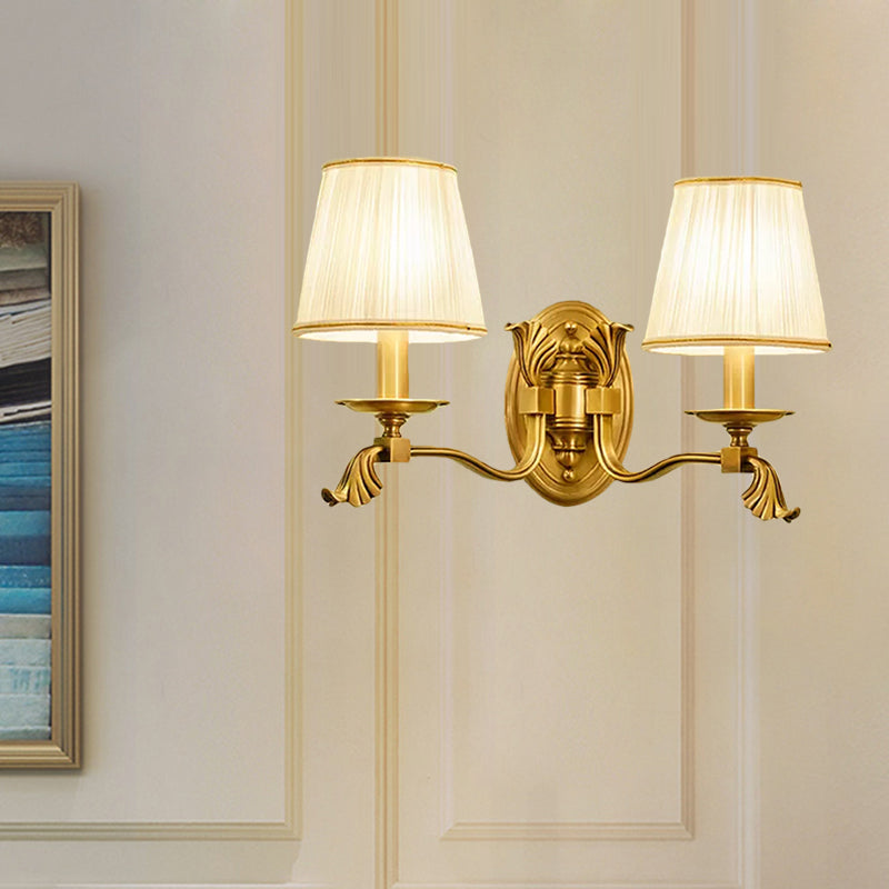 Gold Tapered Fabric Wall Sconce Lamp - Colonial Style Bedroom Light Fixture
