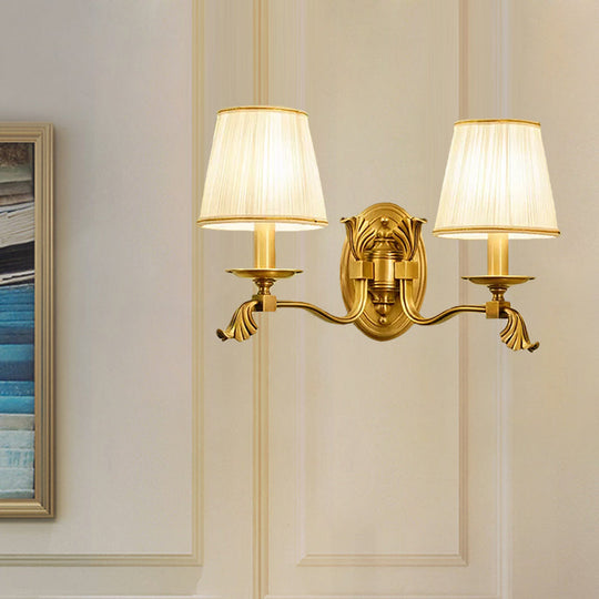 Gold Tapered Fabric Wall Sconce Lamp - Colonial Style Bedroom Light Fixture