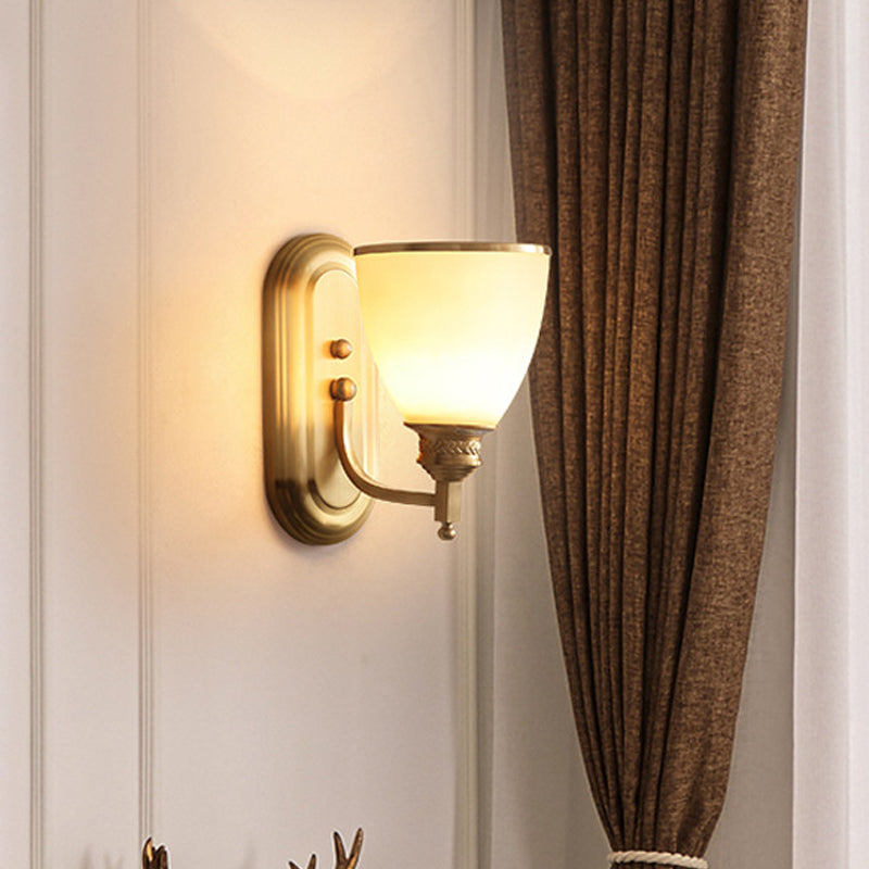 Colonial Gold Wall Sconce With Frosted Glass Shade For Bedroom