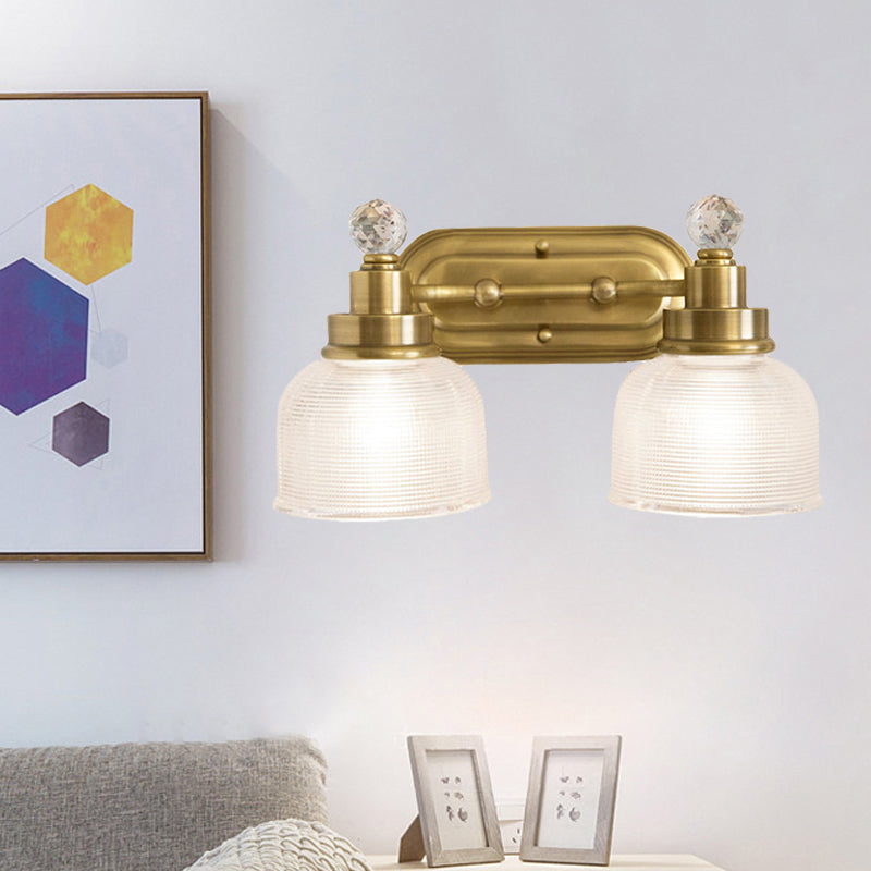 Gold Domed Prismatic Glass Vanity Sconce With Crystal Drop