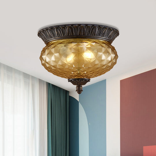 Prismatic Glass Black Flush Mount Lamp With Urn-Shaped And Teardrop Design - 8/12.5 Width 2-Head