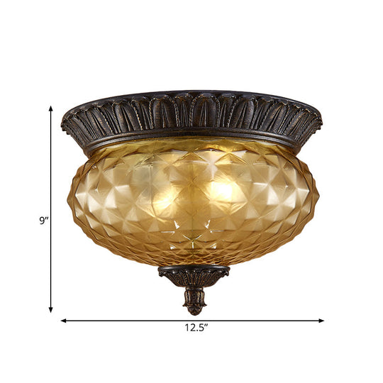 Prismatic Glass Black Flush Mount Lamp With Urn-Shaped And Teardrop Design - 8/12.5 Width 2-Head