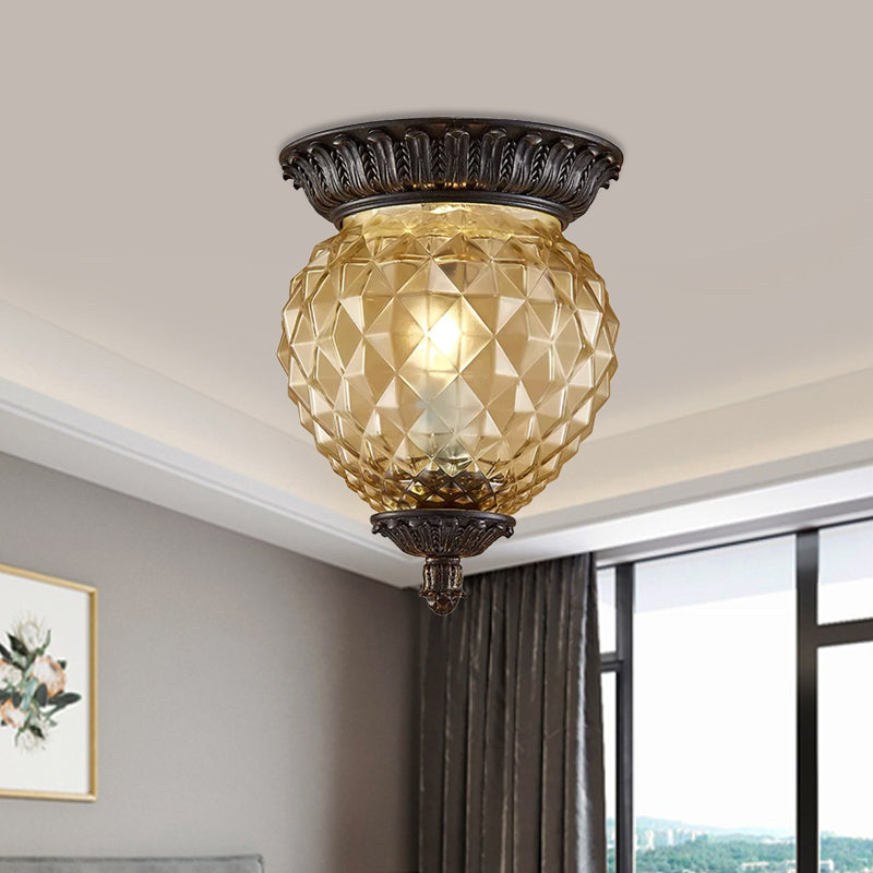 Prismatic Glass Black Flush Mount Lamp With Urn - Shaped And Teardrop Design - 8’/12.5’ Width 2