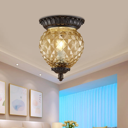 Prismatic Glass Black Flush Mount Lamp With Urn-Shaped And Teardrop Design - 8/12.5 Width 2-Head