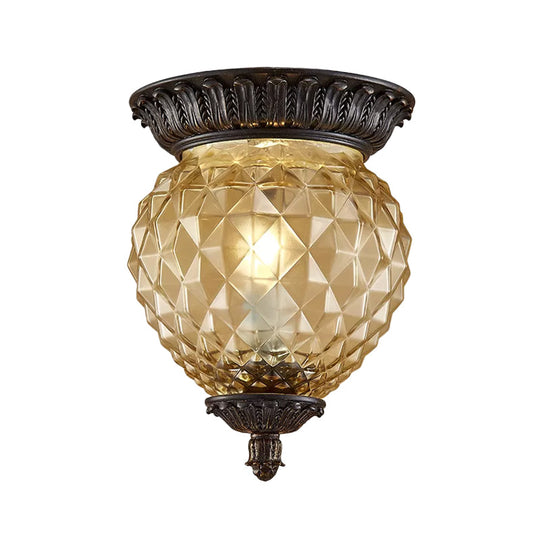 Prismatic Glass Black Flush Mount Lamp With Urn - Shaped And Teardrop Design - 8’/12.5’ Width 2