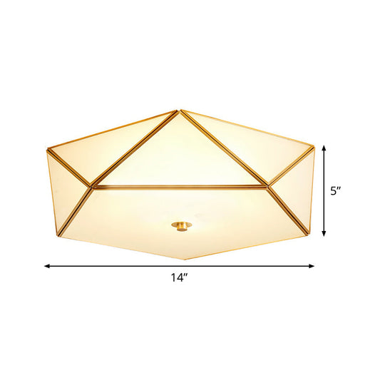 Gold Flush Mount Ceiling Light - Beveled Box Hotel Design Frosted White Glass Post-Modern Style