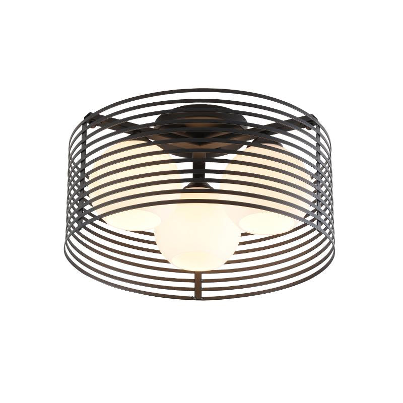 Contemporary Milk Glass Dome Flushmount: 3 - Head Flush Mount Ceiling Light With Black/White Drum