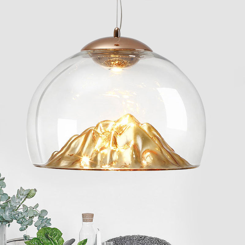 Modern Gold Led Pendant Light With Clear Glass Hemisphere And Lava Bottom Warm/White / White
