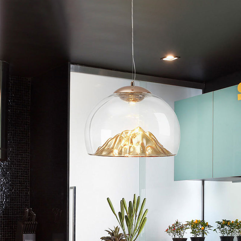 Modern Gold Led Pendant Light With Clear Glass Hemisphere And Lava Bottom Warm/White