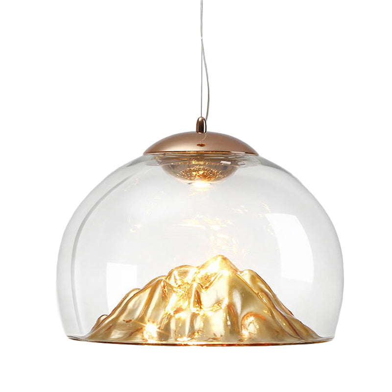 Modern Gold Led Pendant Light With Clear Glass Hemisphere And Lava Bottom Warm/White