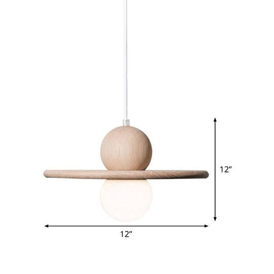 Minimalist Wood Plate Pendant Light - Single Head Beige Lamp For Dining Room