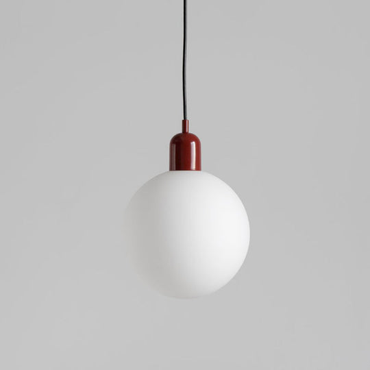 Sleek Opal Glass Drop Pendant Ceiling Light With Red/White/Green Cap