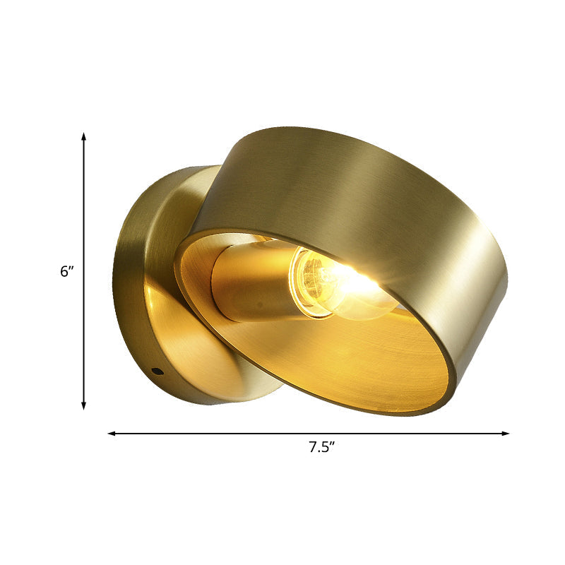 Gold Metal Round Sconce Wall Lighting Fixture - Luxury 1-Light For Bedroom