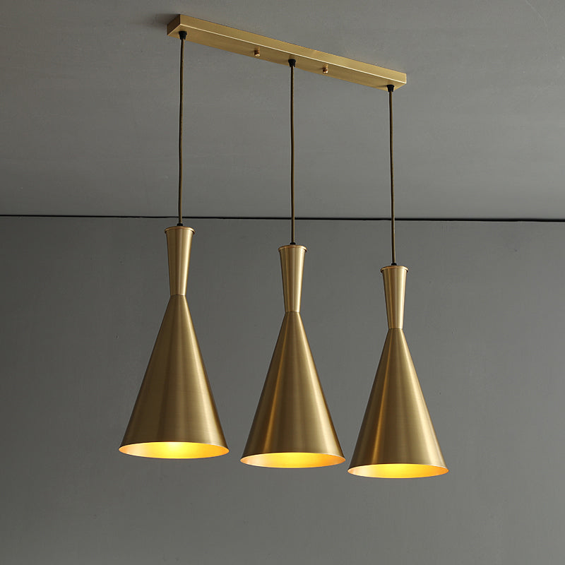 Cluster Horn Pendant Antiqued Metal Hanging Lamp With Black/Gold Finish - 3 Lights For Kitchen
