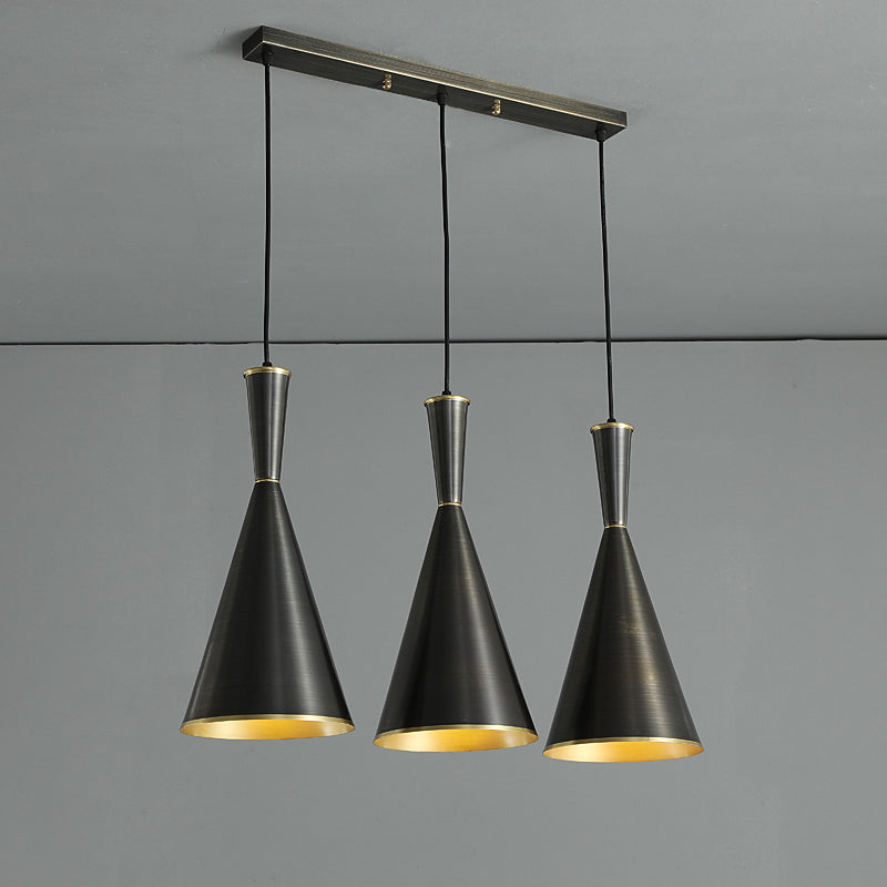 Cluster Horn Pendant Antiqued Metal Hanging Lamp With Black/Gold Finish - 3 Lights For Kitchen