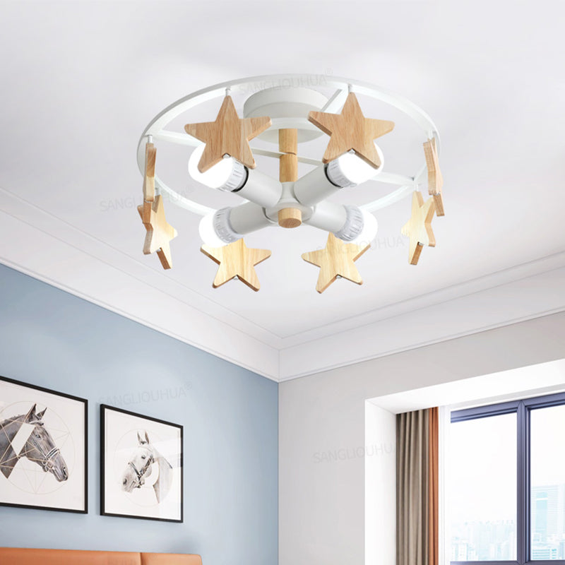 Round Semi-Flush Ceiling Light Macaroon 3-Bulb Grey/White/Green - Wooden Horse Design