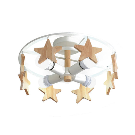 Round Semi-Flush Ceiling Light Macaroon 3-Bulb Grey/White/Green - Wooden Horse Design White