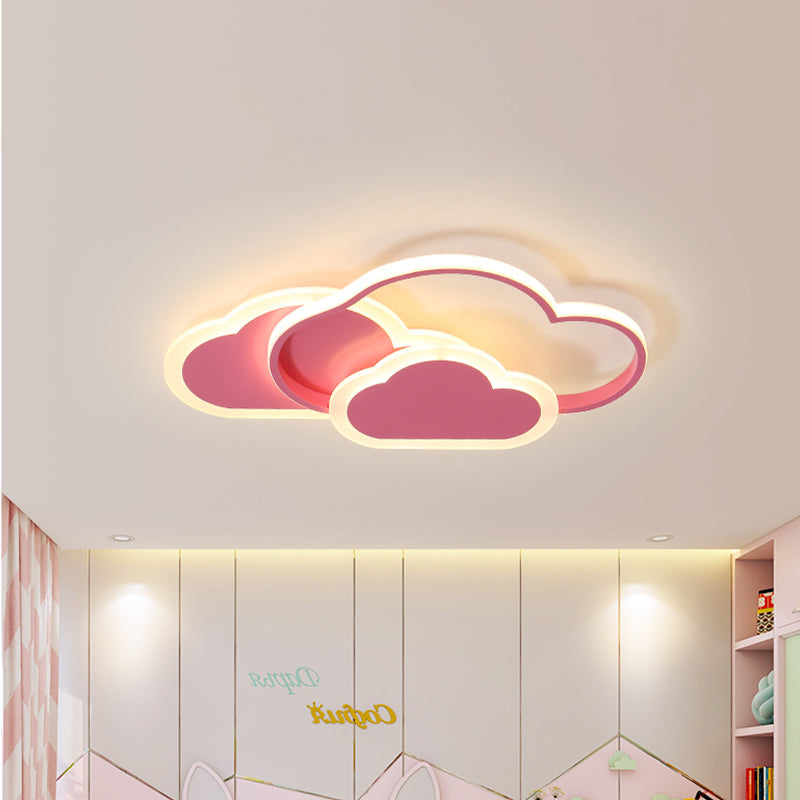 Pink Cloud Kids Led Ceiling Light Flush Mount Acrylic Fixture In White/3 Color 16.5’/20.5’ Length