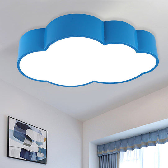 Contemporary Led Cloud Iron Flush Ceiling Light For Kids Bedroom - Yellow/Blue 20.5’/24.5’ Long