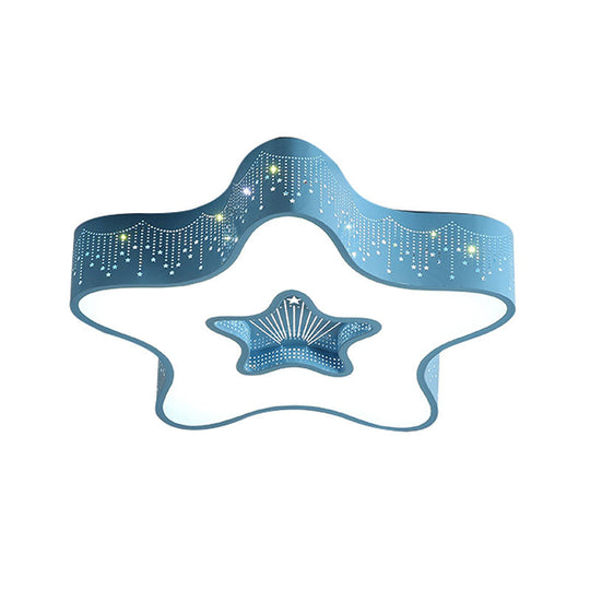 Led Nursery Ceiling Flush Light - Macaroon Pentagram Design In White/Pink/Blue