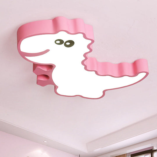 Dinosaur Flush Mount Light For Kids - Iron White/Pink/Green Led Ceiling Fixture Children’s Bedroom