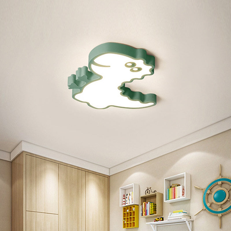 Dinosaur Flush Mount Light For Kids - Iron White/Pink/Green Led Ceiling Fixture Children’s Bedroom