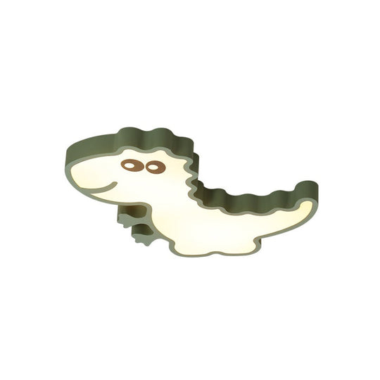 Dinosaur Flush Mount Light For Kids - Iron White/Pink/Green Led Ceiling Fixture Children’s Bedroom