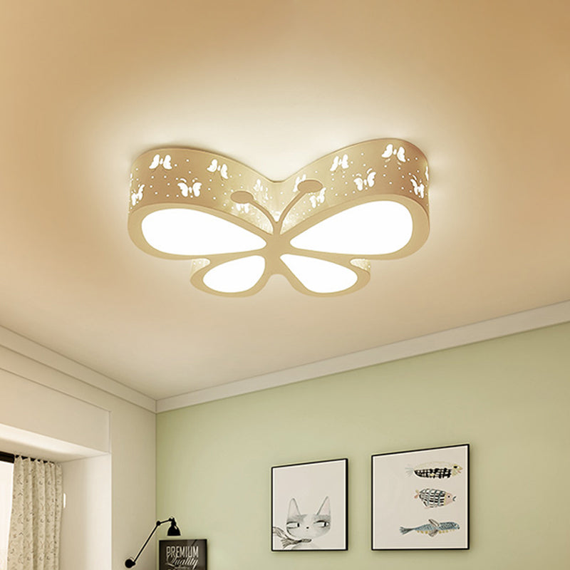 Kids Led Flushmount Ceiling Lamp - Metal Butterfly Flush Mount Lighting Fixture In Pink/White/Green