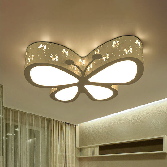 Kids Led Flushmount Ceiling Lamp - Metal Butterfly Flush Mount Lighting Fixture In Pink/White/Green