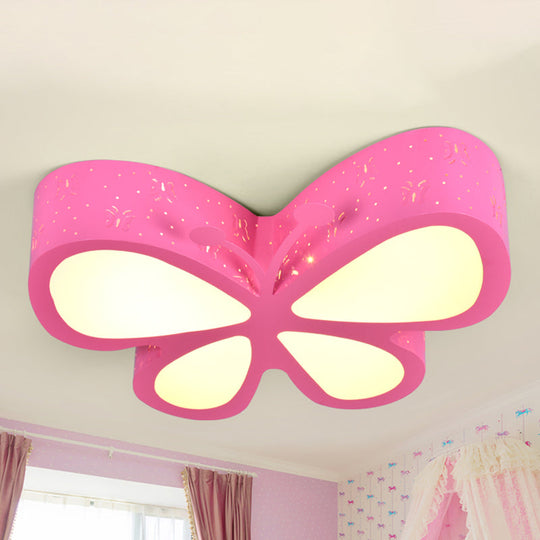 Kids Led Flushmount Ceiling Lamp - Metal Butterfly Flush Mount Lighting Fixture In Pink/White/Green