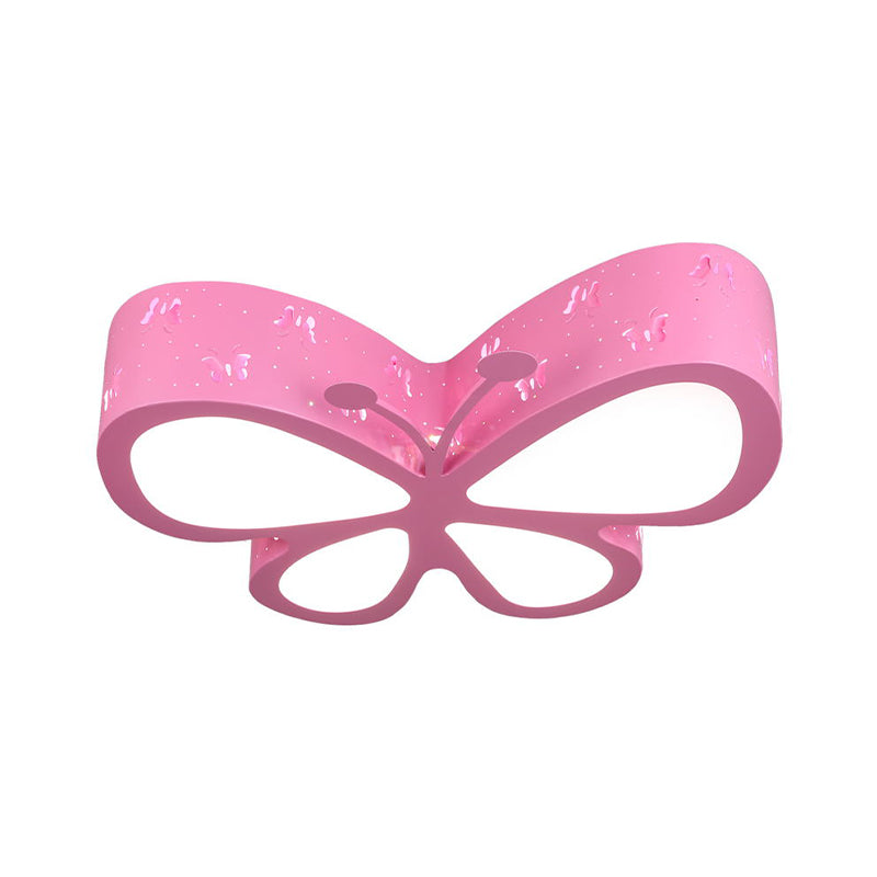 Kids Led Flushmount Ceiling Lamp - Metal Butterfly Flush Mount Lighting Fixture In Pink/White/Green