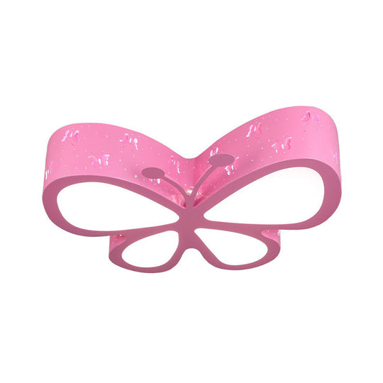 Kids Led Flushmount Ceiling Lamp - Metal Butterfly Flush Mount Lighting Fixture In Pink/White/Green