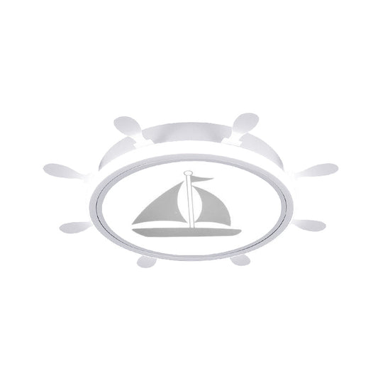 Mediterranean Acrylic Led Bedroom Flushmount With Sailboat Pattern | Rudder Flush-Mount Light