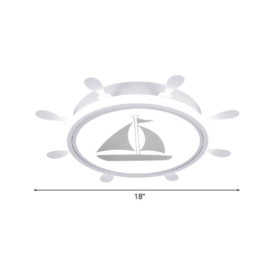 Mediterranean Acrylic Led Bedroom Flushmount With Sailboat Pattern | Rudder Flush-Mount Light