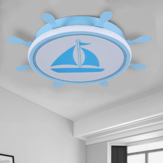 Mediterranean Acrylic Led Bedroom Flushmount With Sailboat Pattern | Rudder Flush-Mount Light