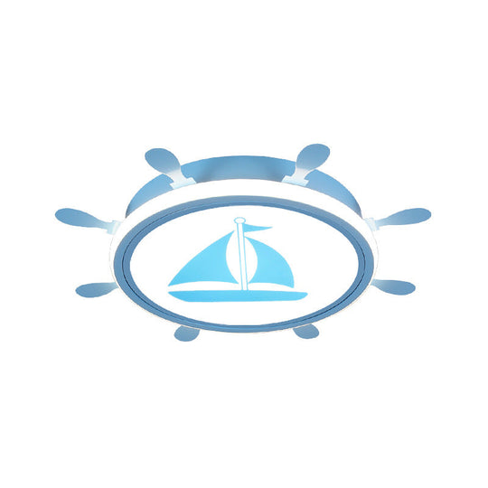 Mediterranean Acrylic Led Bedroom Flushmount With Sailboat Pattern | Rudder Flush - Mount Light
