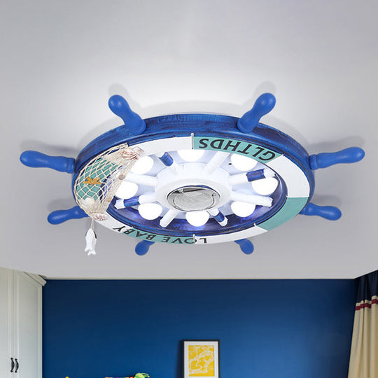 Blue Rudder Led Flush Light Fixture: 18’/25.5’ W Wooden Mount For Boys Bedroom