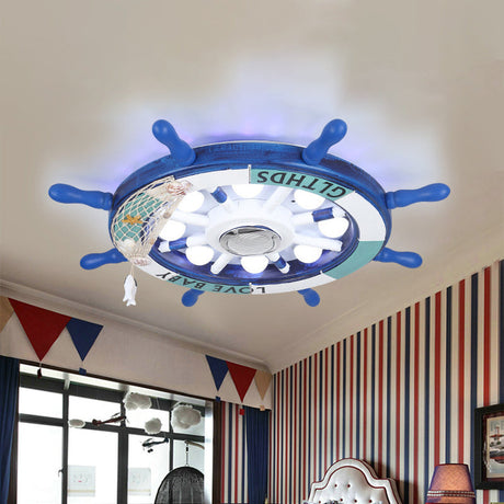 Blue Rudder Led Flush Light Fixture: 18/25.5 W Wooden Mount For Boys Bedroom / 18