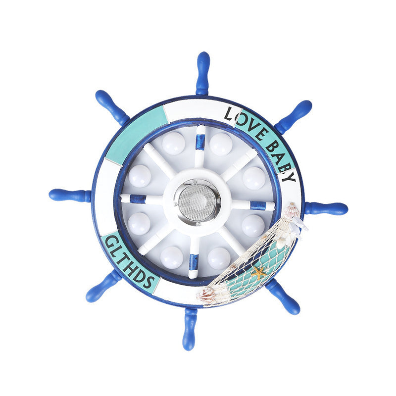 Blue Rudder Led Flush Light Fixture: 18’/25.5’ W Wooden Mount For Boys Bedroom