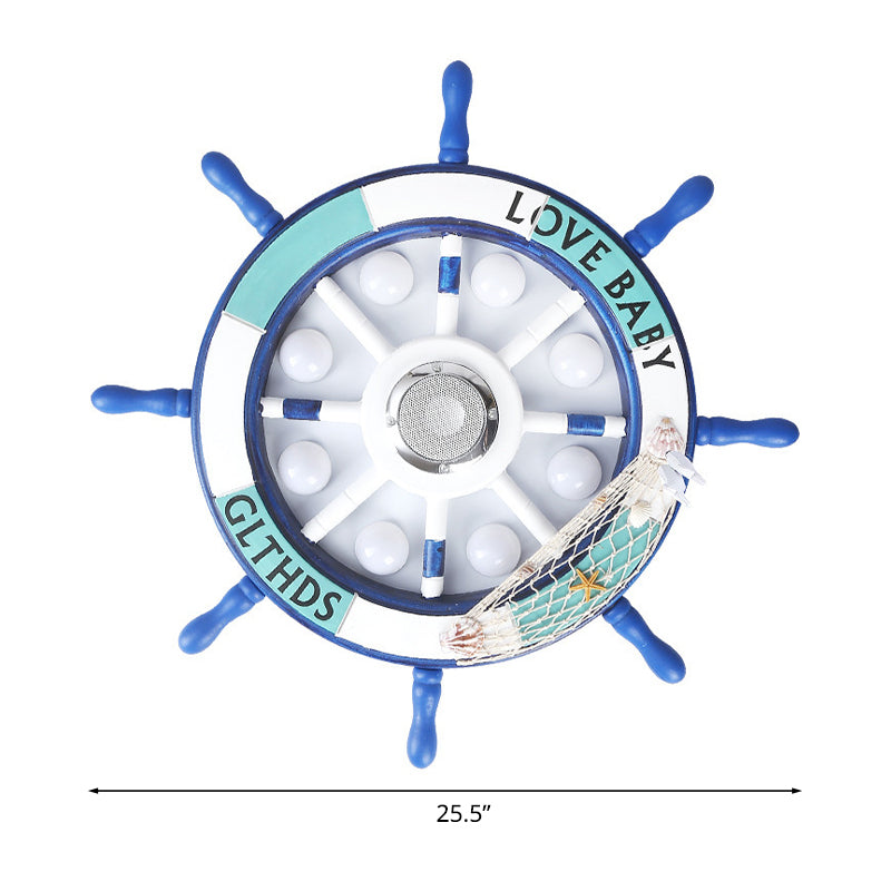 Blue Rudder Led Flush Light Fixture: 18’/25.5’ W Wooden Mount For Boys Bedroom