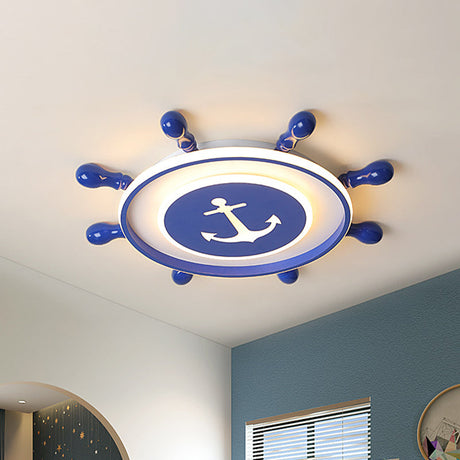 Mediterranean Led Flush Ceiling Light With Acrylic Shade In Blue Rudder Design 16/19.5 Width
