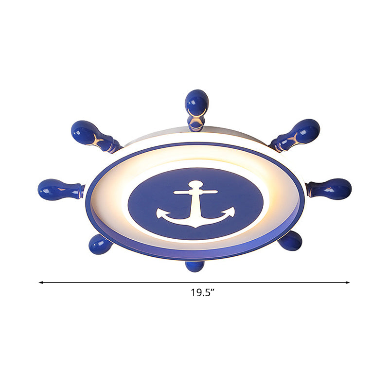 Mediterranean Led Flush Ceiling Light With Acrylic Shade In Blue Rudder Design 16’/19.5’ Width