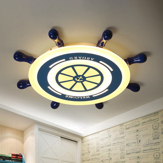 Mediterranean Blue Led Flush Ceiling Light With Rudder Acrylic Shade - 21.5’/25.5’ Nursery Mount
