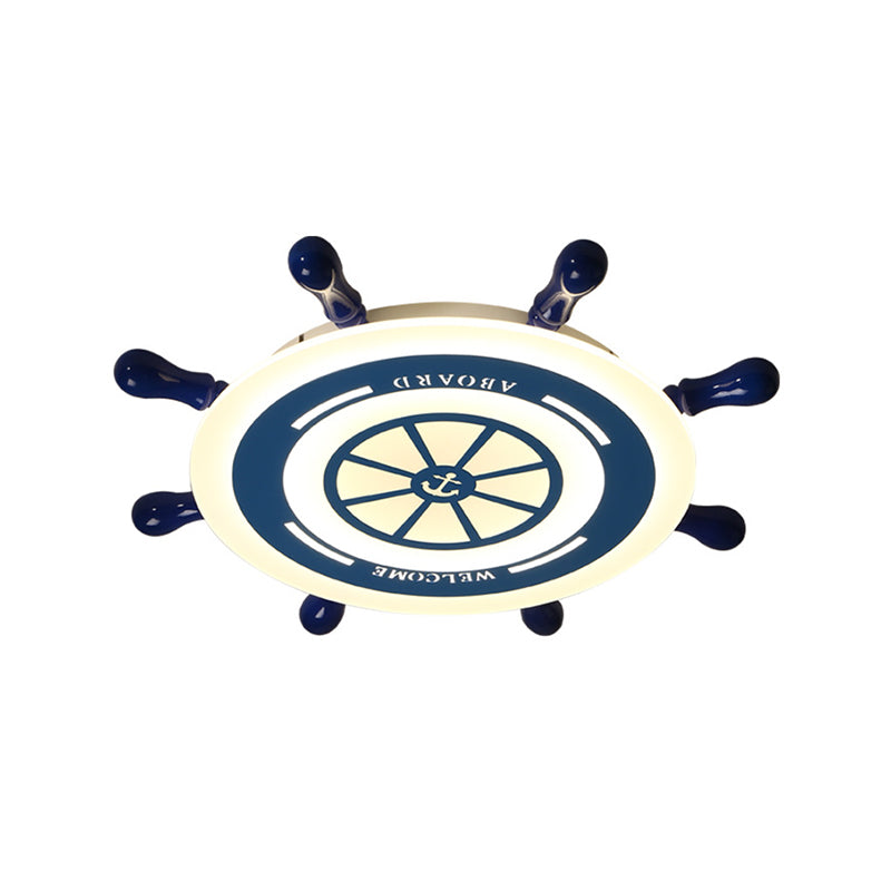 Mediterranean Blue Led Flush Ceiling Light With Rudder Acrylic Shade - 21.5’/25.5’ Nursery Mount