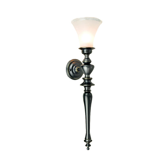 Retro Black Flared Wall Sconce: Cream Glass Linear Metal Arm - Perfect For Living Room