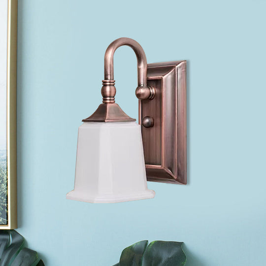 Copper Retro Wall Sconce With Cream Glass And Gooseneck Arm